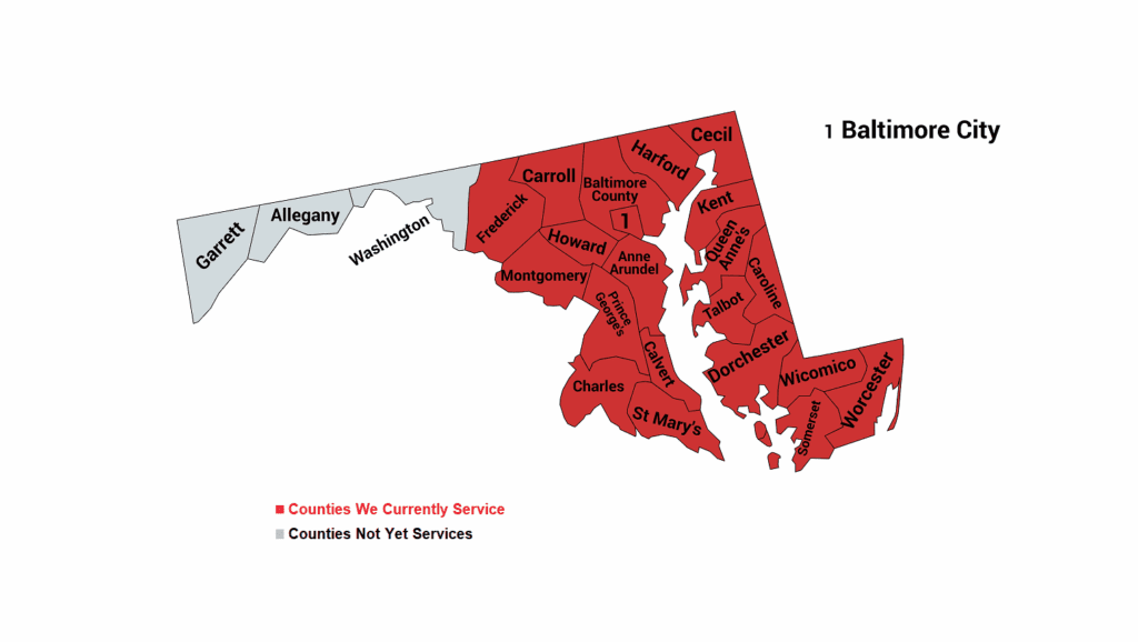 Locations Served of Maryland 1 Roll-off dumpster rental in Maryland